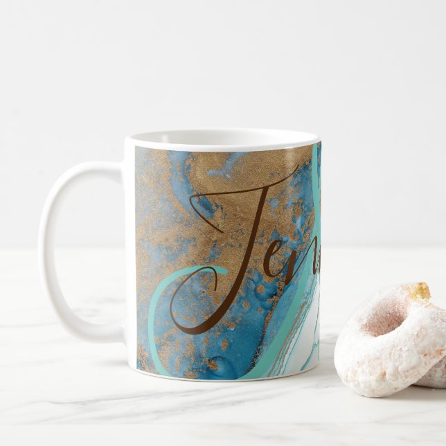 Taza De Café Piedra de mármol verde azulado agre azul turquesa  (Con donut)