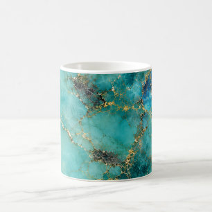 Taza De Café Piedra Turquesa de Lujo con Venas de Oro Elegantes