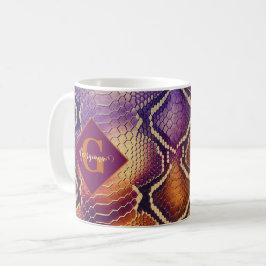 Taza De Café Piel de serpiente morada y dorada monogramada