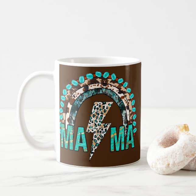 Taza De Café Piel de vaca Occidental Leopardo Turquesa Cowgirl (Con donut)