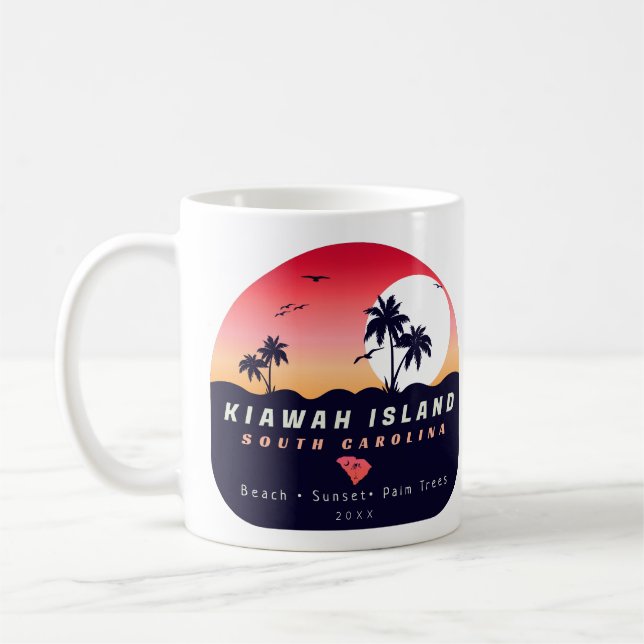 Taza De Café Pier de la isla Kiawah SC Retro Sunset Souvenirs 6 (Izquierda)