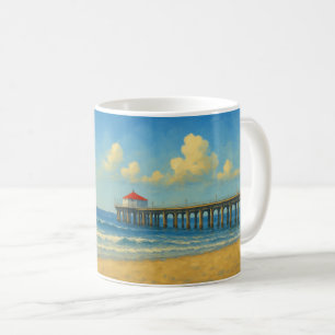 Taza De Café Pier de Manhattan Beach con techo rojo