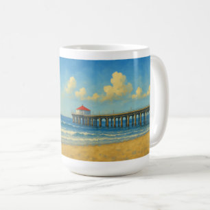 Taza De Café Pier de Manhattan Beach con techo rojo