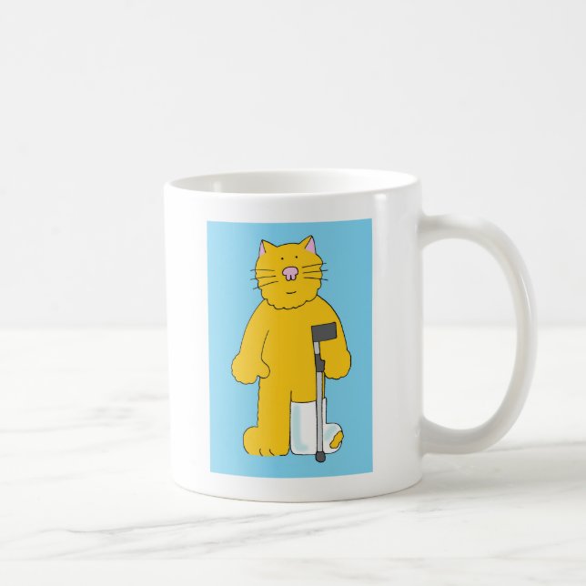 Taza De Café Pierna quebrada, gato con la pierna en yeso (Derecha)