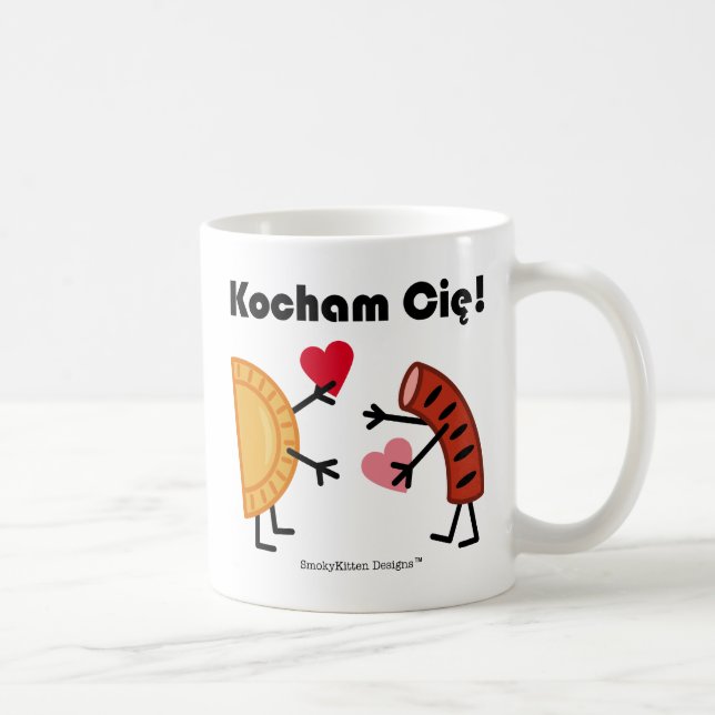 Taza De Café Pierogi & Kielbasa - ¡Kocham Cie! (¡Te Amo!) (Derecha)