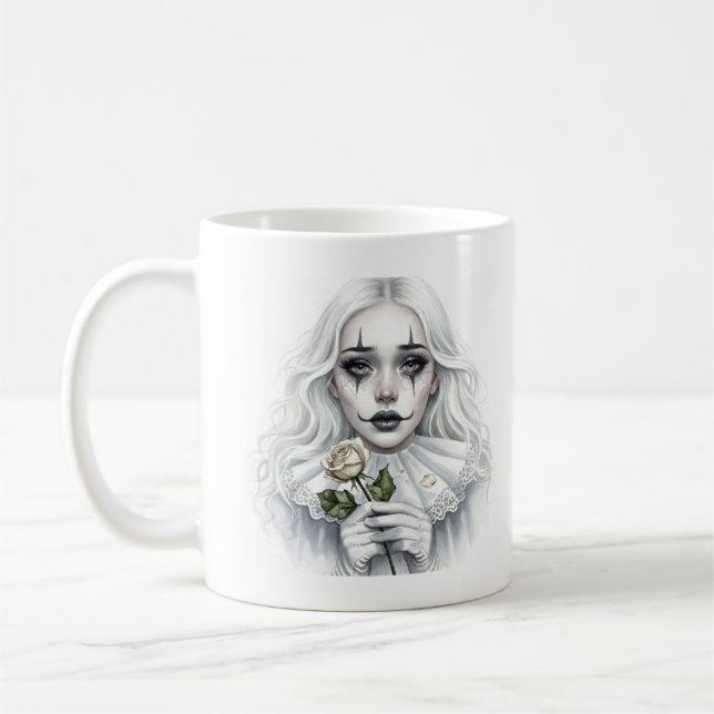 Taza De Café Pierrot con una rosa blanca (Izquierda)