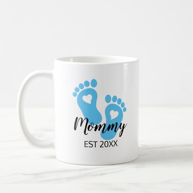 Taza De Café Pies de bebé azules Nene nueva mamá Niño (Izquierda)