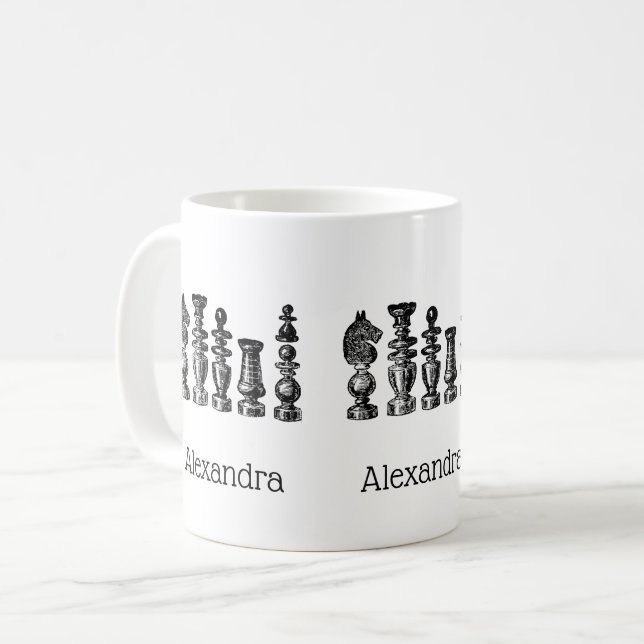 Taza De Café Piezas de Ajedrez Arte Antiguo (Anverso izquierdo)