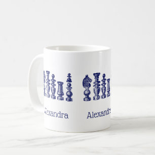 Taza De Café Piezas de Ajedrez Arte Antiguo Azul