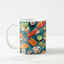 Taza De Café Piezas de sushi de color de agua variadas