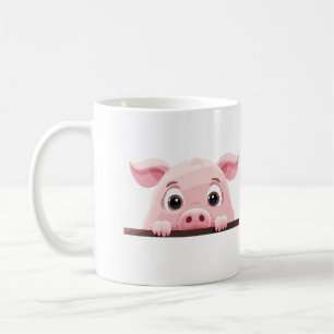 Taza De Café Pig Peeking Cute Adorable Gracioso Personalizado A