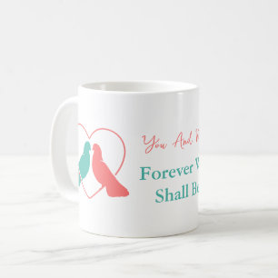 TAZA DE CAFÉ PIGEONS DE COLOR ROSA Y TURQUESA EN SU VALENTINA C
