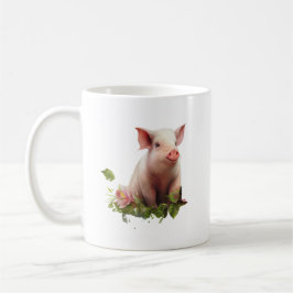 Taza De Café Piglet acuarela con flores