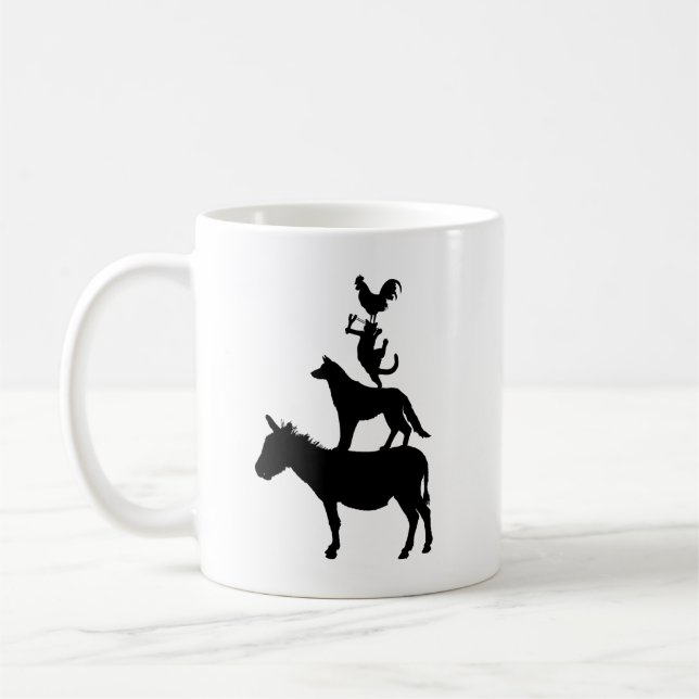 Taza De Café Pila de animales, caballo, perro, gato, gallo (Izquierda)