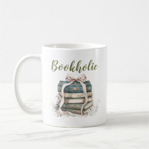 Taza De Café Pila de Libros con Cinta de Acuarela Elegante