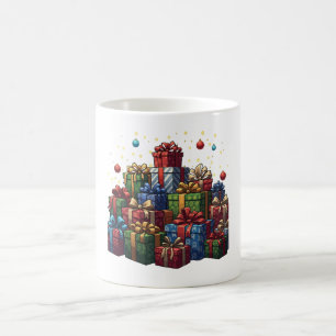 Taza De Café Pila de regalos de Navidad ilustrados festivamente