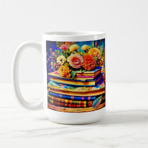 Taza De Café Pila personalizada de libros antiguos y flores