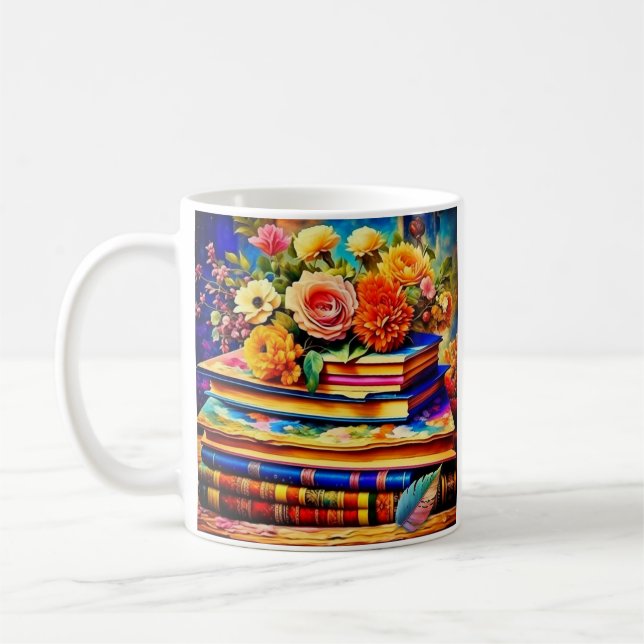 Taza De Café Pila personalizada de libros y flores de época (Izquierda)