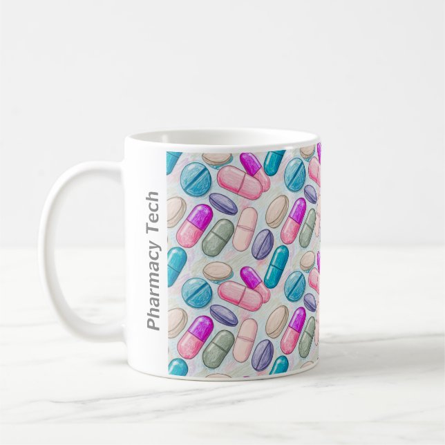 Taza De Café Píldora Gris Púrpura Rosa de Farmacia Personalizad (Izquierda)
