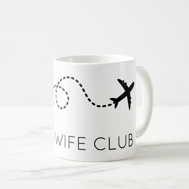 Taza De Café PILOT WIFE CLUB Avión de vuelo moderno blanco negr (Anverso derecho)