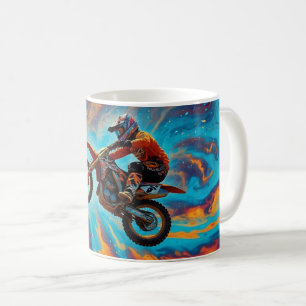 Taza De Café Piloto de Motocross y Paisaje Onírico
