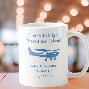 Taza De Café Piloto Estudiante Primer Vuelo Solo Aviación Azul