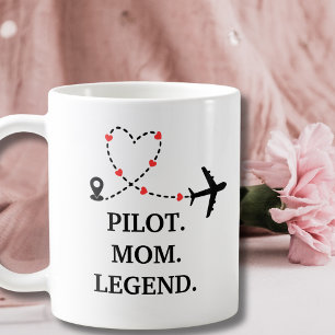 Taza De Café Piloto Mamá Leyenda Avión y Corazón Personalizado