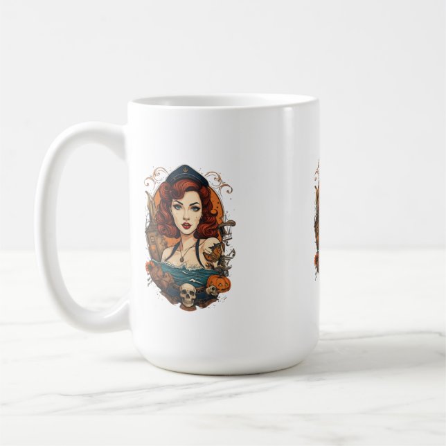 Taza De Café pin up women halloween ocean (Izquierda)