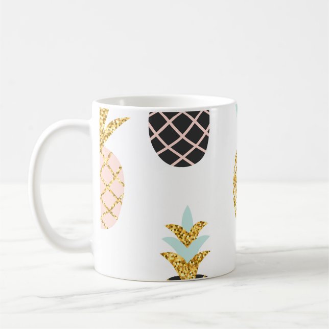 Taza De Café Piña con purpurina de oro, patrón creativo. (Izquierda)