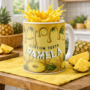 Taza De Café Piña Lindo Fruta Goteo Arte Fiesta Retro Jardín