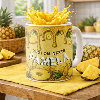 Taza De Café Piña Lindo Fruta Goteo Arte Fiesta Retro Jardín  