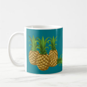 Taza De Café Piña retra verde azulada del vintage