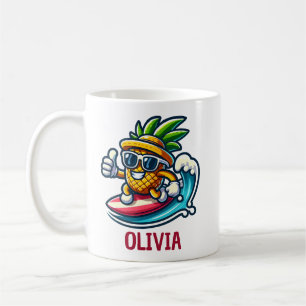 Taza De Café Piña Surfista Golpea las Olas Personalizado