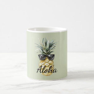 Taza De Café Piña Tropical Aloha con Gafas de Sol