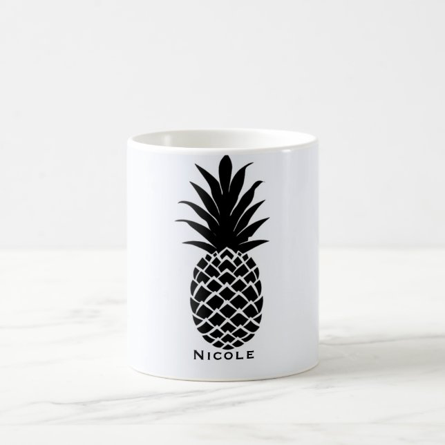 Taza De Café Piña Tropical en Blanco y Negro Elegante Chic (Centro)