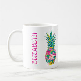 Taza De Café Piña tropical rosa y verde floral