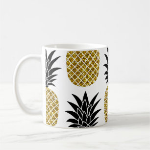 Taza De Café Piñas de oro: sin soldadura blanca de mano.