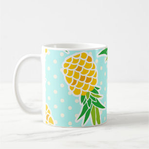 Taza De Café Piñas Exóticas: Polka Azul-Dot Diversión.