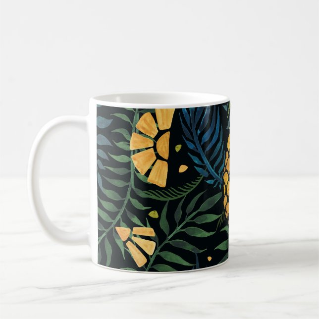 Taza De Café Piñas, hojas de palma: patrón tropical. (Izquierda)