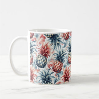 Taza De Café Piñas Rojas, Blancas y Azules