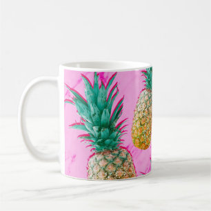 Taza De Café Piñas Tropicales & Mármol Rosa Moderno Colorido