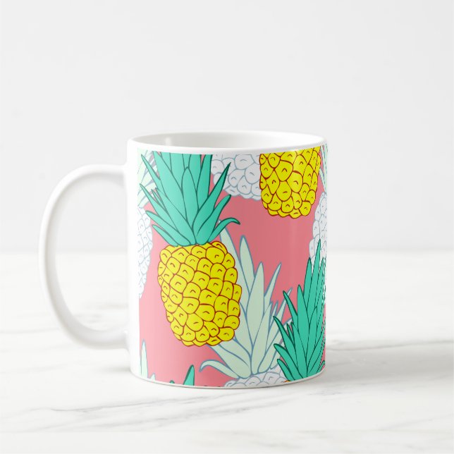 Taza De Café Piñas Tropicales: Moda Personalizado Roja. (Izquierda)