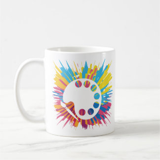 Taza De Café Pincel de paleta de artistas y explosión de colore