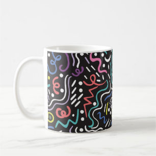 Taza De Café Pincel dibujado a mano. Patrón abstracto, zigzags,