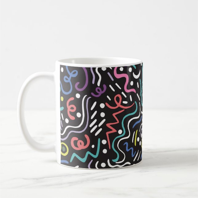 Taza De Café Pincel dibujado a mano. Patrón abstracto, zigzags, (Izquierda)