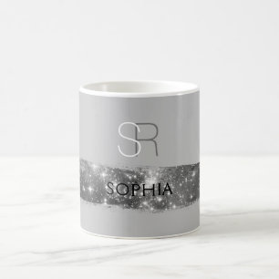 Taza De Café Pincelada de polvo de estrellas plateadas, monogra