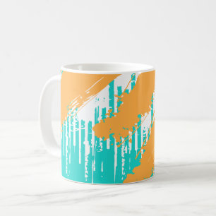 Taza De Café Pinceladas Naranjas Sobre Capas Turquesas