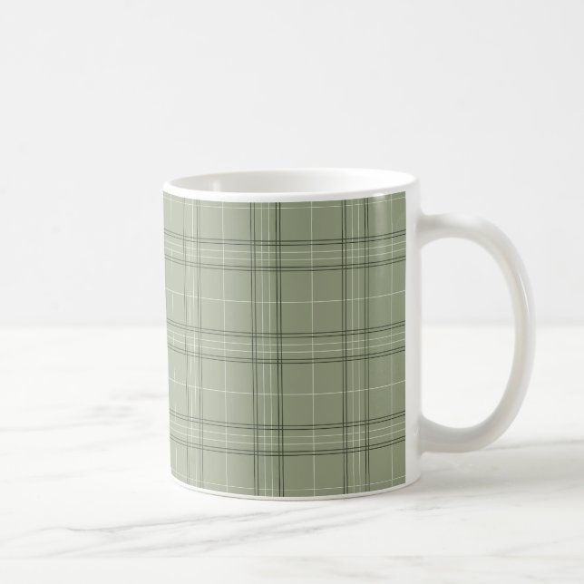 Taza De Café Pine Deer Plaid - tartán de cabincore verde sabio. (Derecha)
