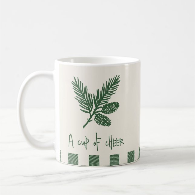 Taza De Café Pine Needle Lane - “A Cup of Cheer” With Pinecone (Izquierda)