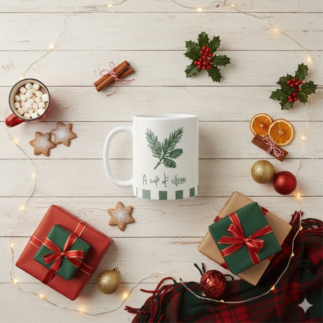 Taza De Café Pine Needle Lane - “A Cup of Cheer” With Pinecone (Subido por el creador)